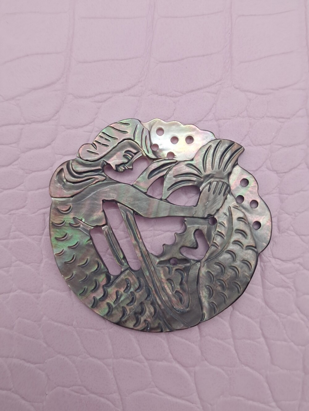 Genuine Abalone Shell Mermaid Pendant Iridescent Green Pink Necklace Finding DIY
